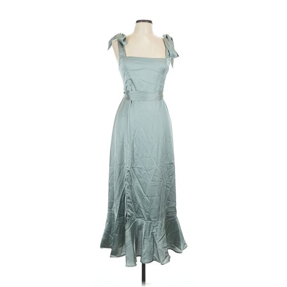 Show Me Your Mumu Claire Midi Dress in Silver Sage Luxe Satin L NWT - Picture 4 of 6